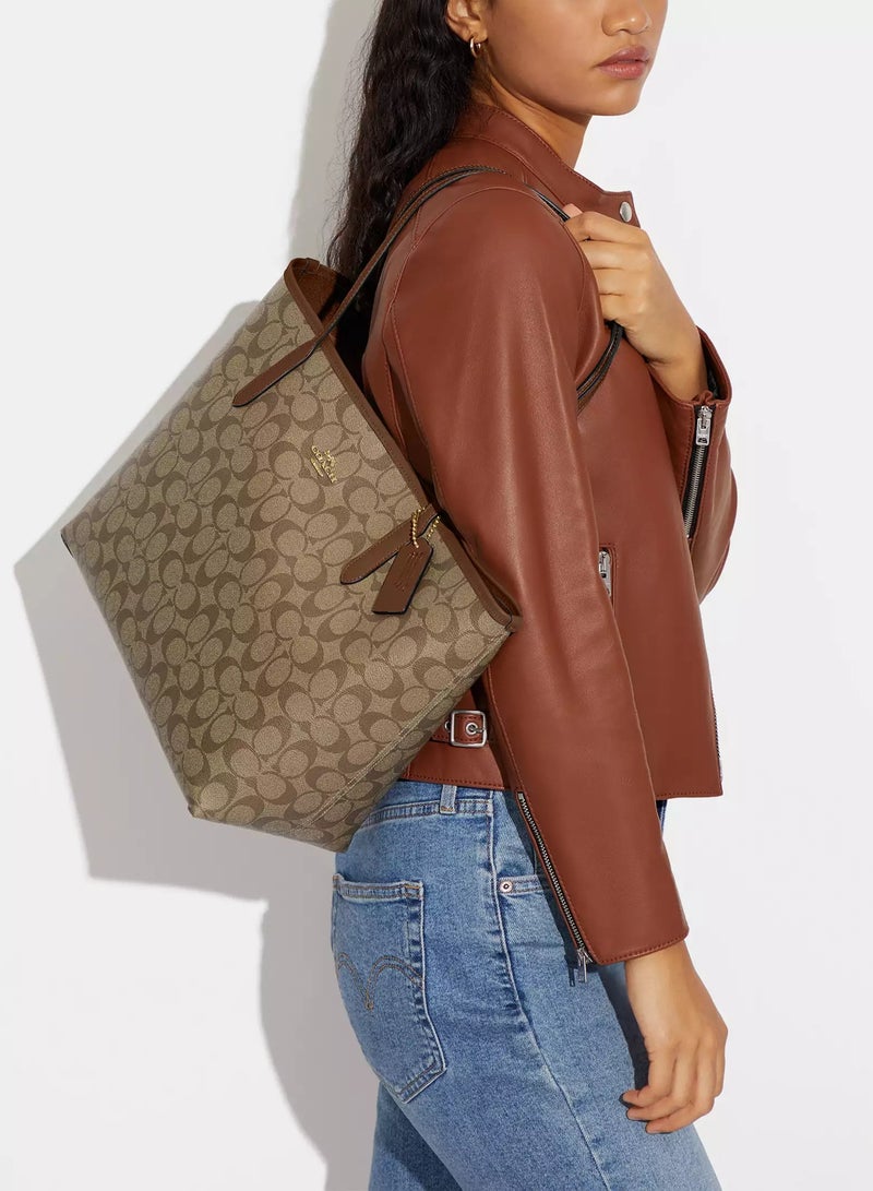 كوتش اوت ليت حقيبة توت Coach City من القماش المميز للنساء، حقيبة كتف كبيرة الحجم، متعددة الاستخدامات، بسعة كبيرة، حقيبة توت - Image 3